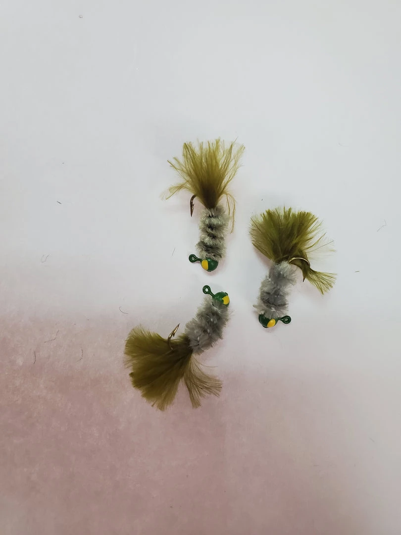 Weaver's Tackle Store John Deer Gray Chenille/Olive Tail Mini Jig